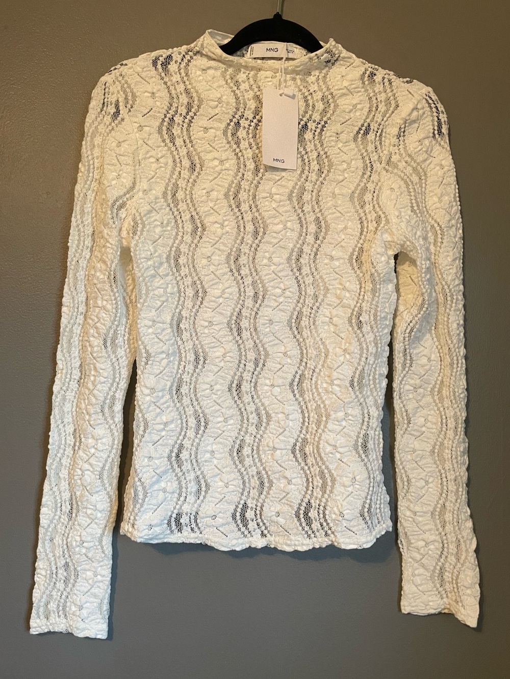 NWT Mango MNG Sz Med Off-White Lace Long Sleeve Perkins Collar Blouse Top Rt $46 - Picture 6 of 16
